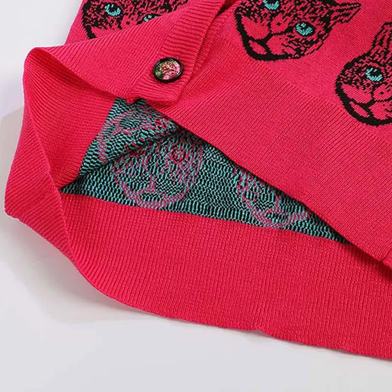 

Wool Bend Cardigan Sweater Women 2019 Spring Single Breasted V-neck Cat Head Pattern Jacquard Cardigan Cute Female Sweater Coat