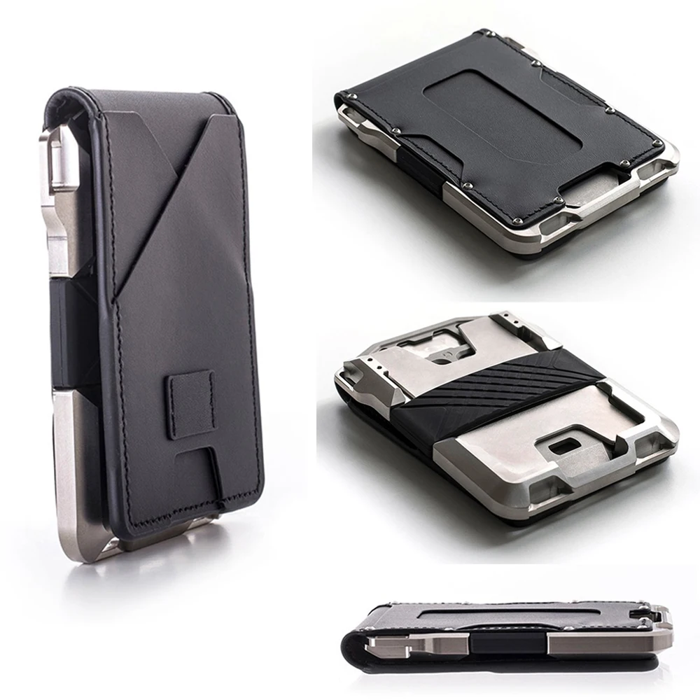 Nuovo porta carte di credito in metallo blocco RFID portafoglio tattico in titanio uomo d'affari