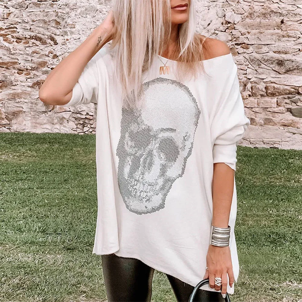 Женская толстовка с капюшоном и принтом черепа на Хэллоуин пуловеры рваные