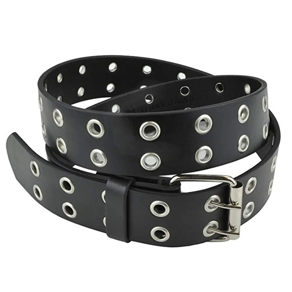 Vegetable Tanned Leather Double Metal Holes all Jeans Matched Punk Music Band Rock Star Cowhide Belt | Аксессуары для одежды