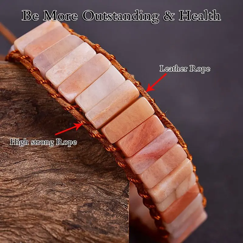 Высокое качество натуральный камень розовый Aventurines бусины браслет кожа воловья