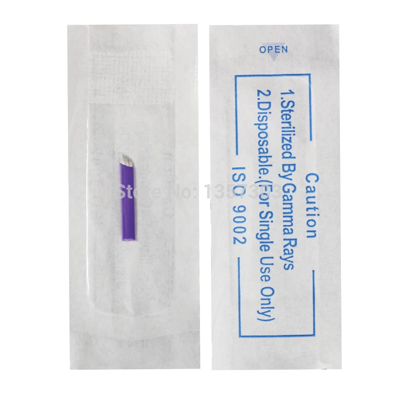 100pcs Super sharp0.18 Tattoo Needle Accessories Permanent Makeup Sterilized Purple 14pins Microblading Blade For Eyebrow Lip-B5 | Красота и