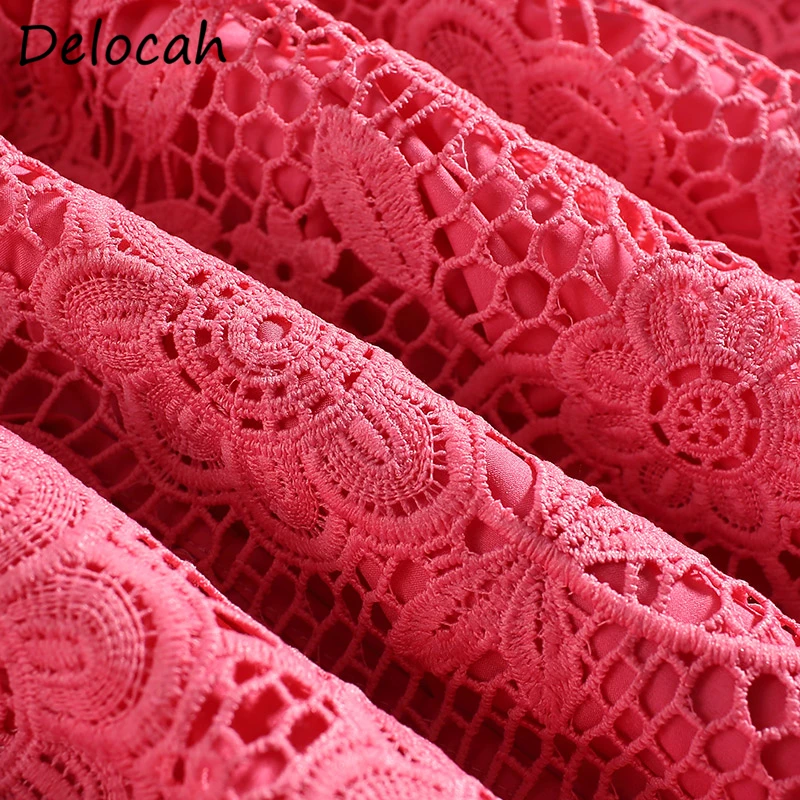

Delocah Women Summer Fashion DesignerMermaid Dress Short Sleeve Appliques Embroidery Hollow Out Bodycon Fit Female Midi Dresses