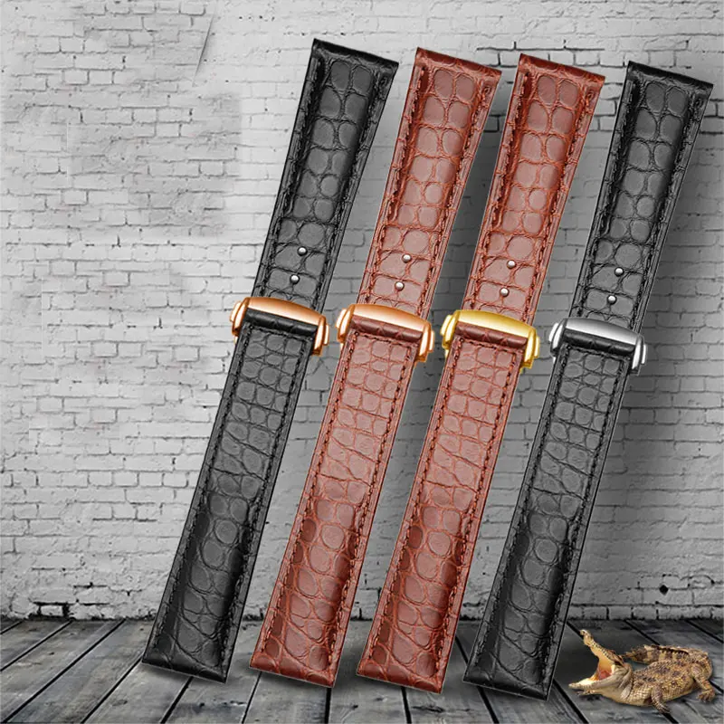 Высококачественный ремешок для часов из кожи аллигатора черный и коричневый