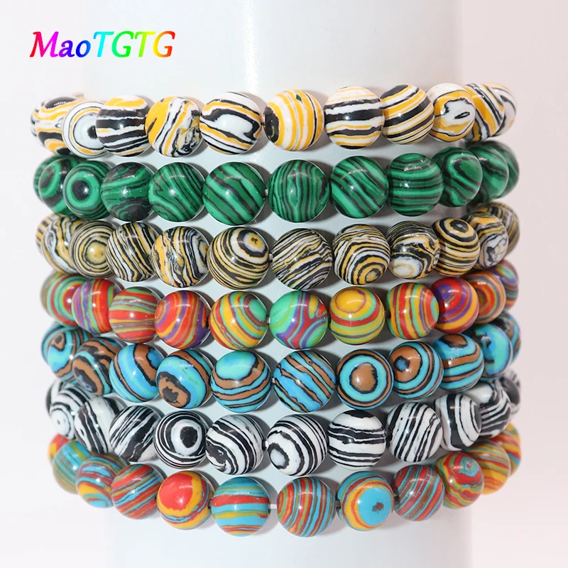 

8MM Colorful Malachite Stone Bracelets For Women Hand Jewelry Yoga Stretch Bracelets Pulseras Mujer Party Gifts