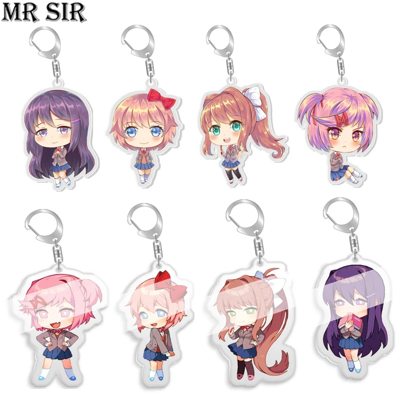 

Doki Doki Literature Club Game Keychain Cartoon Figure Yuri Monika Natsuki Sayori DDLC Acrylic Key Chain Keyring Cosplay Jewelry