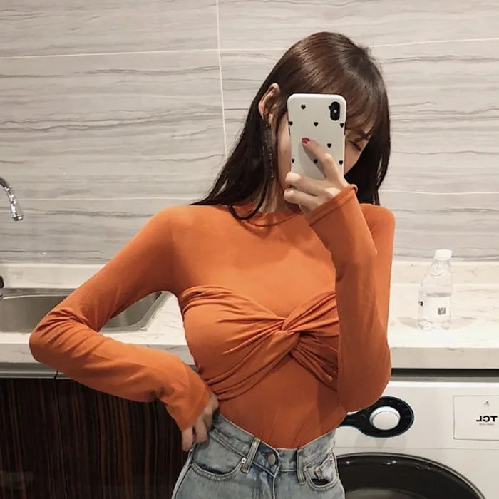 Базовый комплект из двух предметов в Корейском стиле Осенние Топы сексуальные