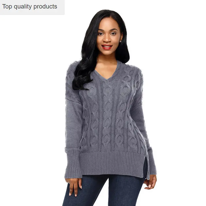 

Женский трикотажный свитер с V-образным вырезом, повседневный свободный однотонный трикотажный пуловер в винтажном стиле, AC133, весна-осень ...