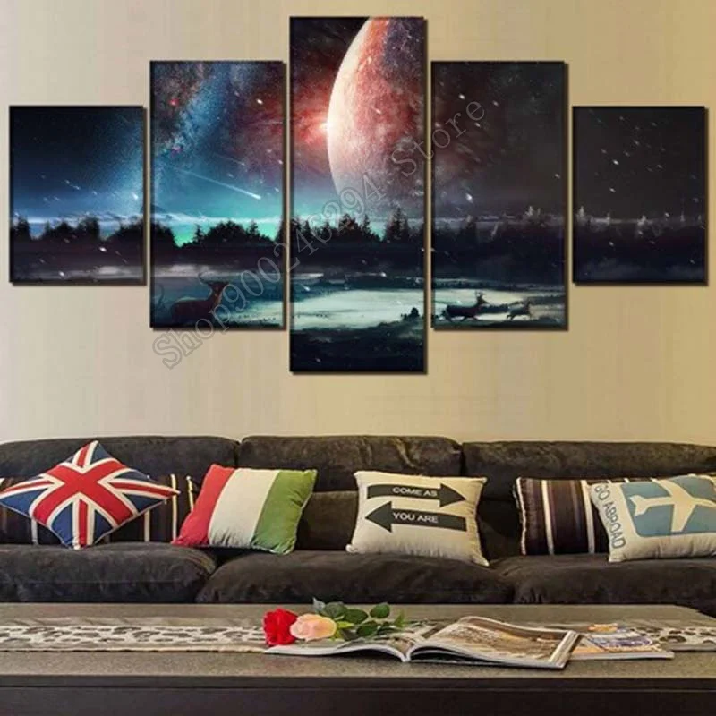 5D алмазные картины 5 панелей современное искусство космическая планета лес