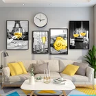 Скандинавская желтая картина цвета шампанского, вино, розы, холст, живопись, настенные художественные принты и плакаты, картина для кухни, гостиной, домашний декор