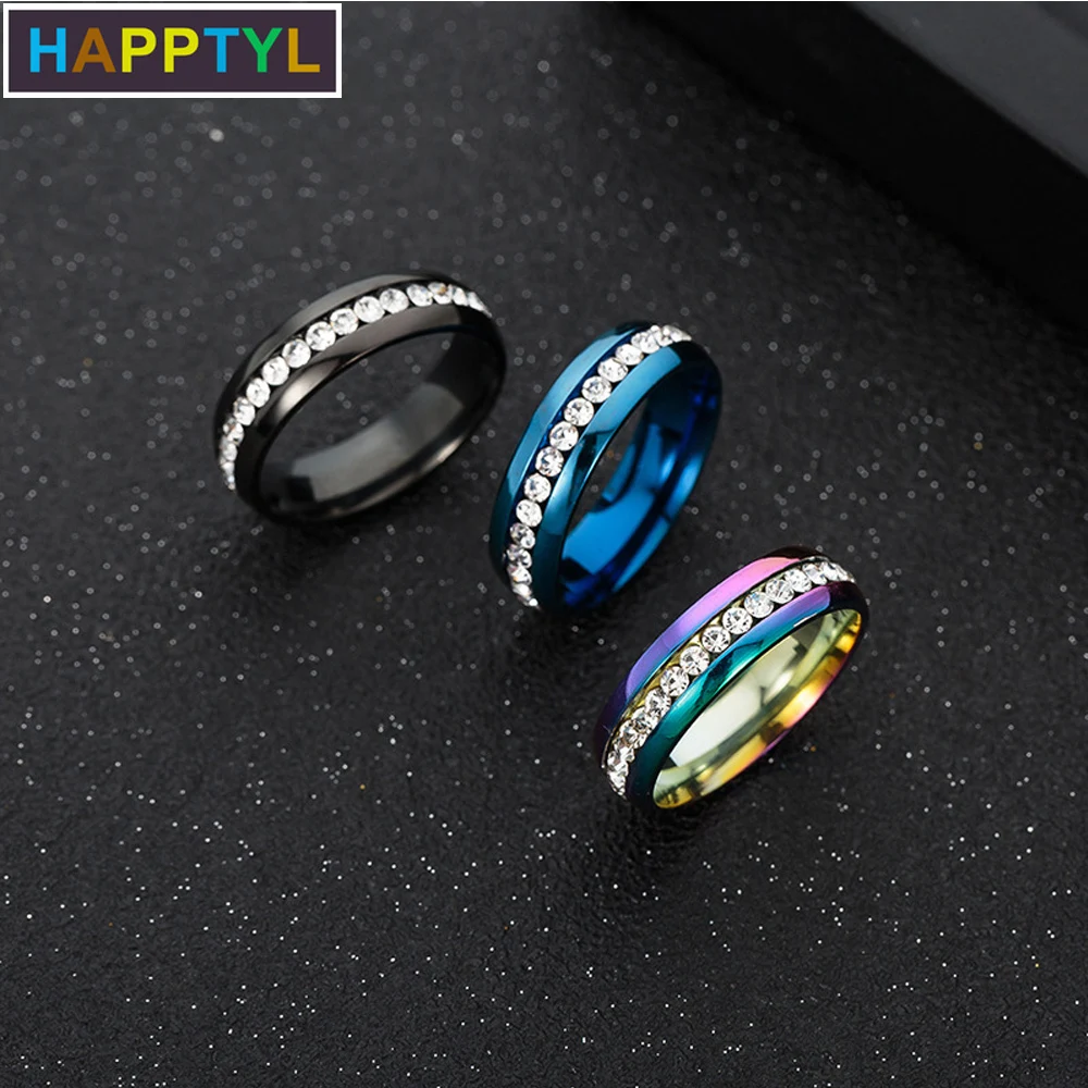 HAPPTYL 1 шт женские кольца из титановой стали Стразы юбилейные свадебные ленты 8 мм