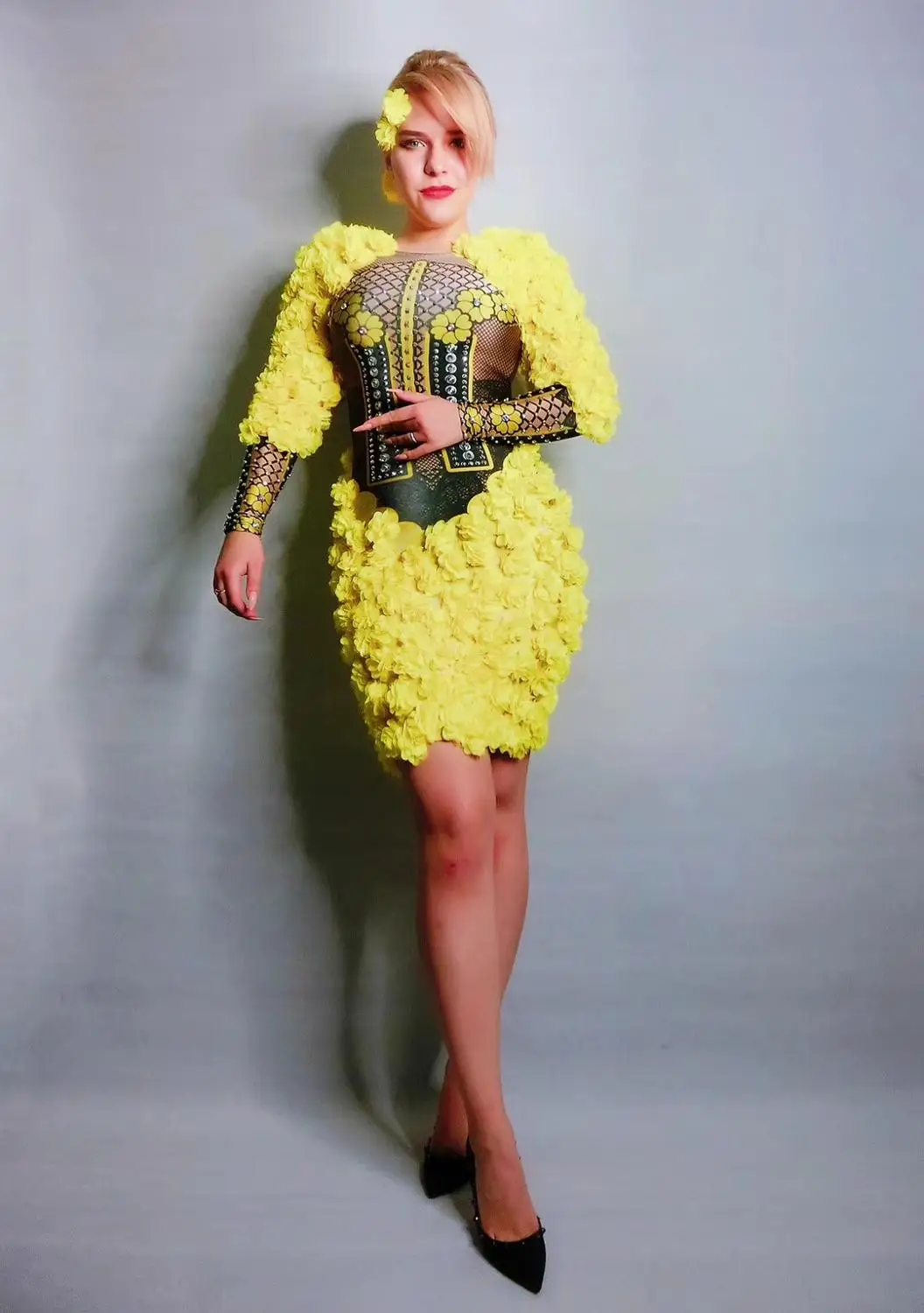 Новое стереоскопическое цветочное женское платье для сцены сексуальное