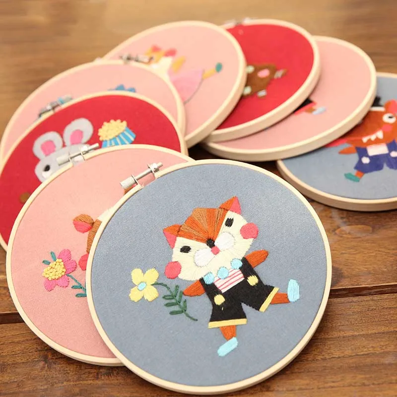 Cartoon Animal Embroidery Kit with Bamboo Hoop DIY Needlework Cross Stitch Handmade for Beginner Sewing Art Gift Home Decor | Дом и сад