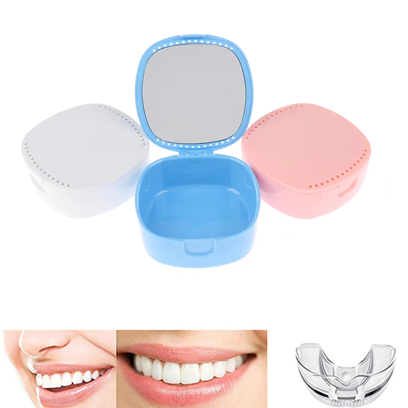 

Plastic Dental Denture Storage Box with Mirror Glass Teeth Cleaning Tools Dental Fasle Teeth Bath Case Tooth Appliance Container