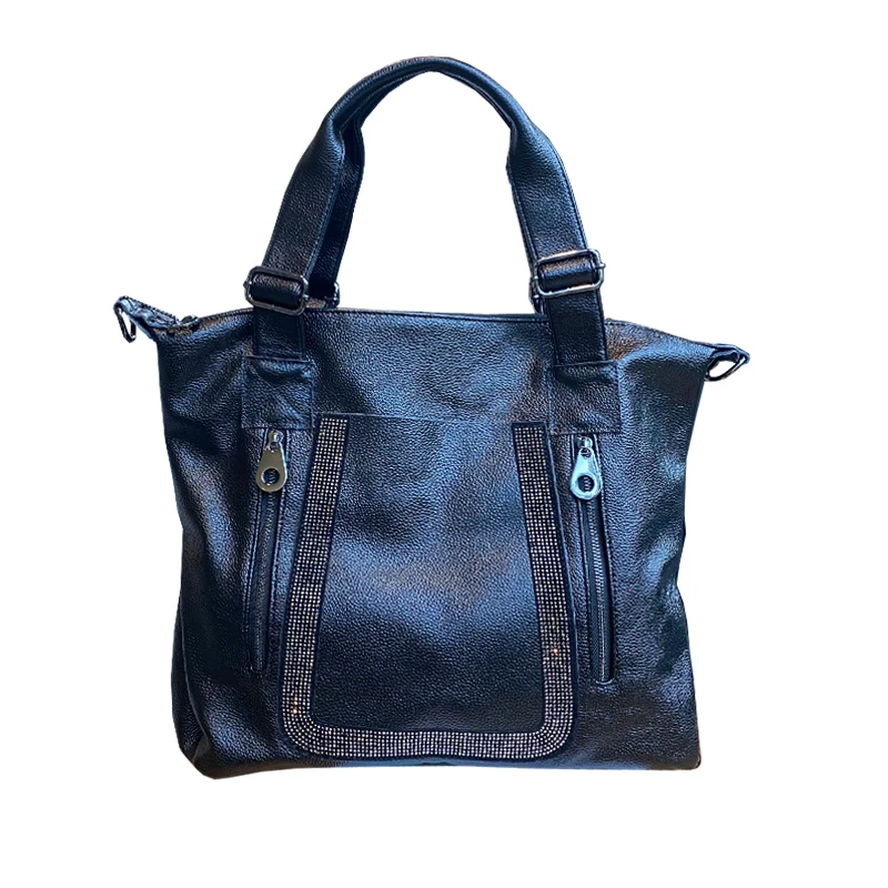 

women 2021 novelty luxury diamonds black top-handle bag for female casual soft big large capacity one shoulder crossbody bag