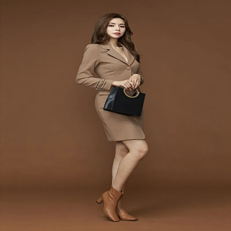 Новинка 2019 стильные элегантные женские мини платья костюмы платье однобортный