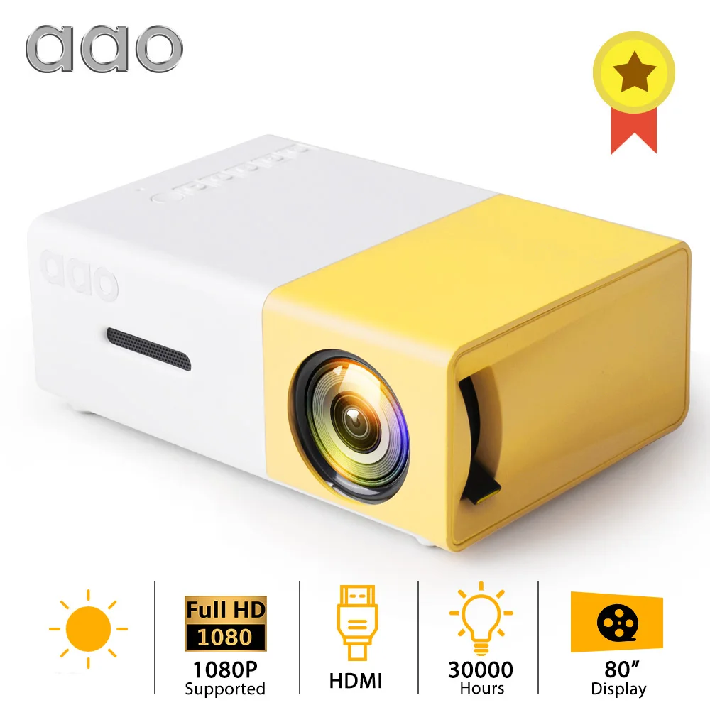 Светодиодный мини проектор AAO YG300 аудио и видеоплеер HDMI USB 3D с ЖК экраном детский