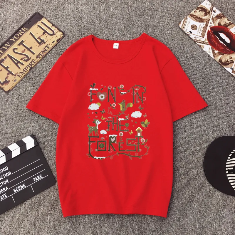 Футболки в стиле Харадзюку футболки с короткими рукавами Забавный принт лесу