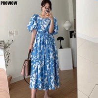 vintage loose ladies summer floral dress french elegant puff sleeve dresses 2021 korean womens one piece party holiday dress