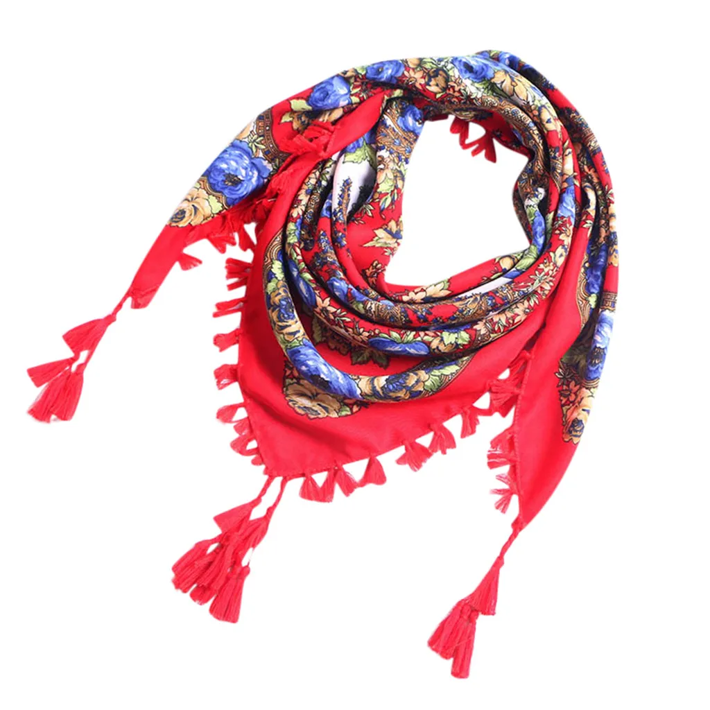 Women Ethnic Style Retro Scarf Tassel Knot Square Spring Summer Autumn Winter Travel Shawl Fashion Casual Warm 2019 New | Аксессуары для
