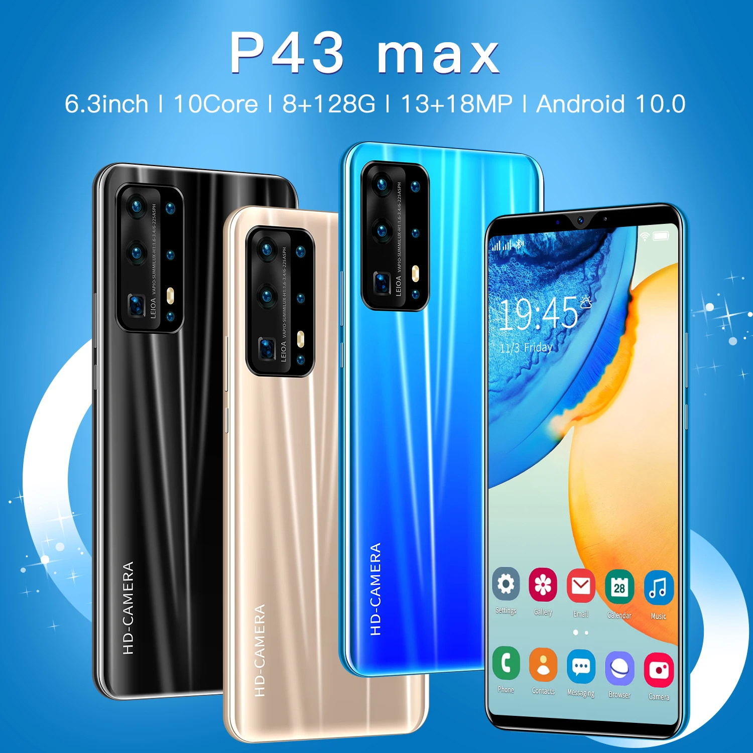 cheapest smartphone p43 max 6 3 inch hd 8gb ram 128gb rom global version smart phone android valid google play store gps phone free global shipping