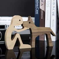 lover gift wood cute puppy ornaments home figurine desktop table ornament sculptures animal lovely family ornaments decor