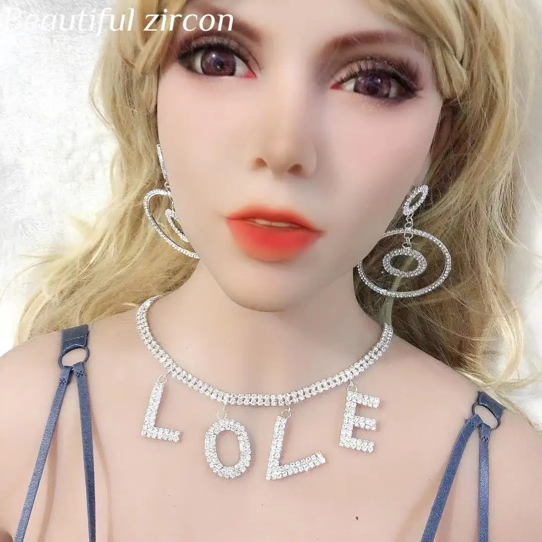 Женский сексуальный модный кристальный камень с буквой NECKLACE BRIDAL WEDDING, изысканный простой сверкающий кристальный камень, ожерелье любви.