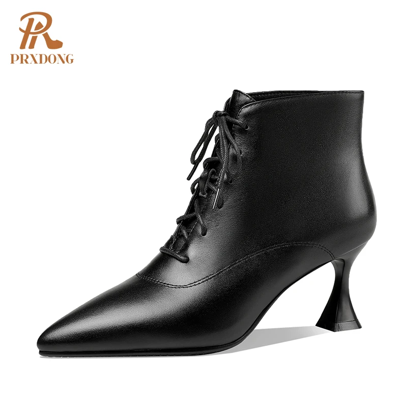 

Женские ботильоны из натуральной воловьей кожи, теплые привлекательные классические ботинки на высоком каблуке, с острым носком, офисная о...