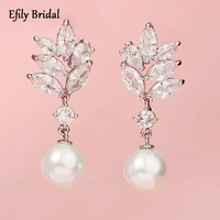 efily wedding pearl drop earrings for women korean fashion cubic zirconia bride dangle earrings luxury jewelry christmas gift