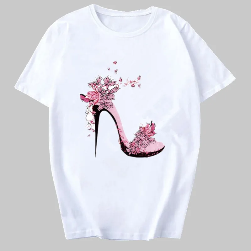 

Harajuku ladies T-shirt watercolor high heels print fashionable street T-shirt funny viper T-shirt woman casual punk T-shirt