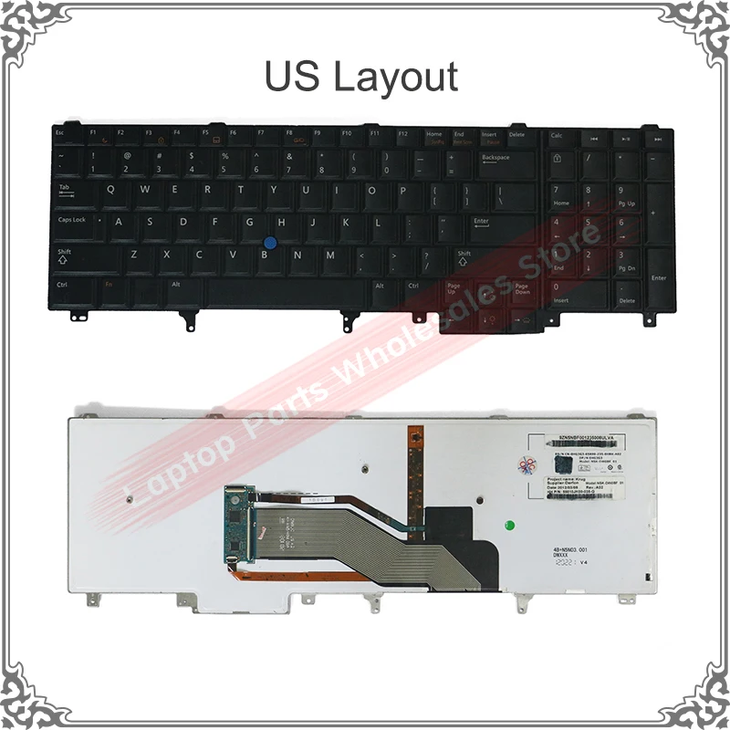 

US German Keyboard Replacement For Dell Latitude E5520 E5520M E5530 E6520 E6530 E6540 Black with Backlit Pointer Keyboard