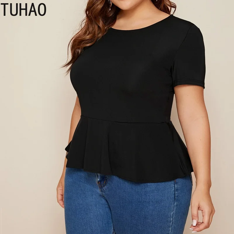 

TUHAO Mother Mom Office Lady Black Tops and Blouse Plus Size 8XL 7XL 6XL High Waist OL Ruffled Shirt Back Shirt Blouses Top WM64