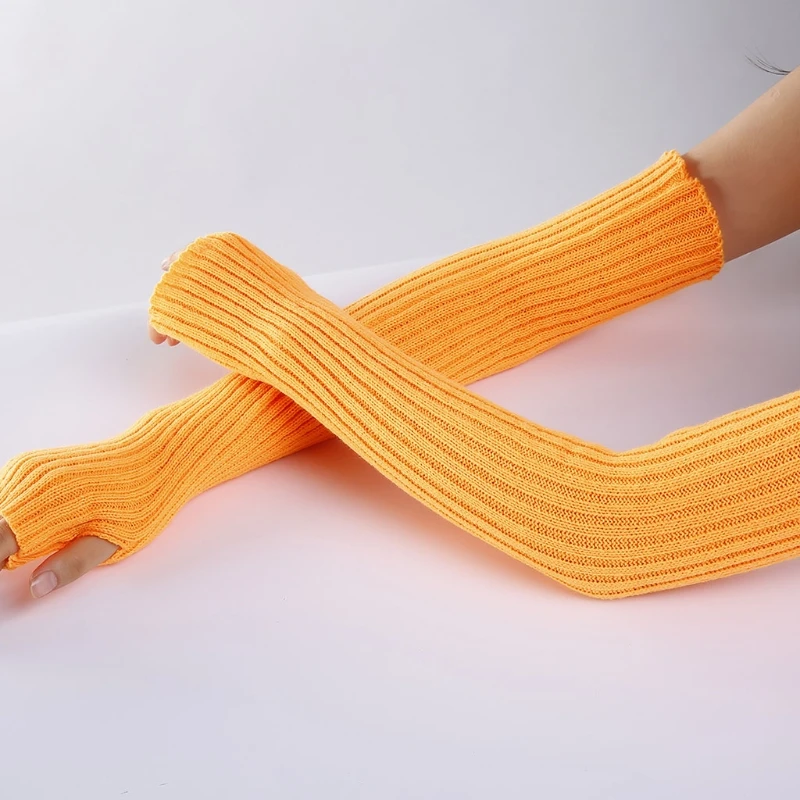 

Women Winter Classic Pure Color Soft Knitted Arm Warmer Long Fingerless Gloves X7JB