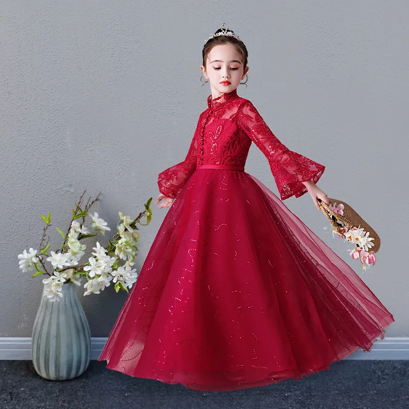 Girls Elegant Wedding Princess Dress Kids Evening Prom Dresses Girl Bridemaid Ball Red Gown Party Clothing Carnival Costume | Детская