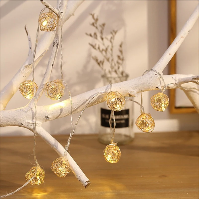 String Lights Wrought Iron Ball Starry Lights String USB Battery Style Outdoor Indoor Bedroom Window Christmas Tree Decoration