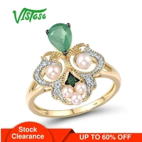 vistoso gold rings for women pure 14k 585 yellow gold ring emerald fresh water pearl diamond engagement anniversary fine jewelry