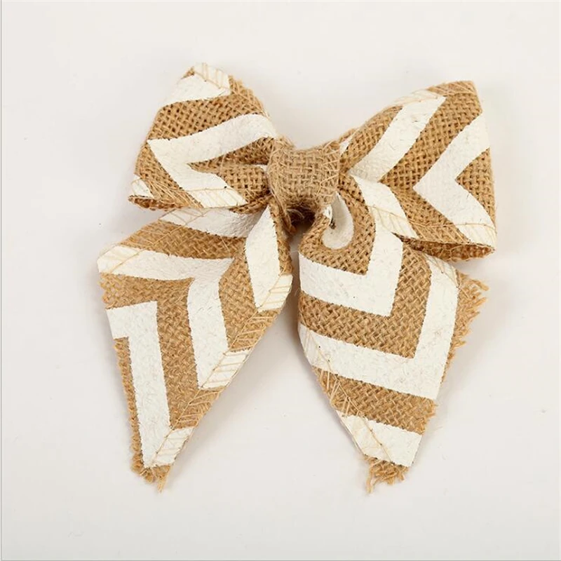 Винтажный белый цветок с бантом из джутовой льняной мешковины праздвечерние