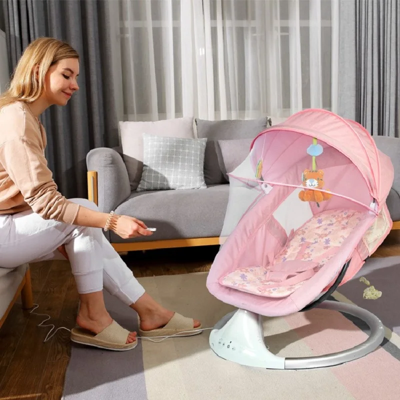 Newborn Baby Cradle Baby Rocking Chair Sleeping Swing Bouncer Rocking Soothing Electric Cradle Bluetooth Rocker Chair With Seat