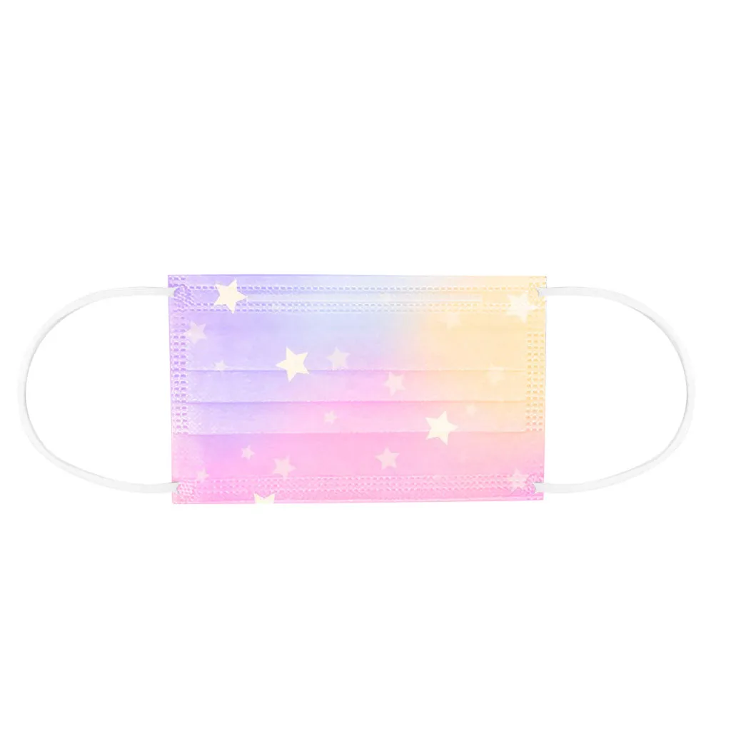 

In Stock 50PC Children Tie-dye Gradient Printed Three-Layer Dust-Proof Disposable Mask Fabric Masks face cover mascarilla