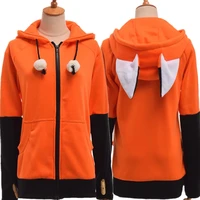 animal fox ears cosplay costume hooded jacket warm orange sweatshirt cosplay unisex hoodie