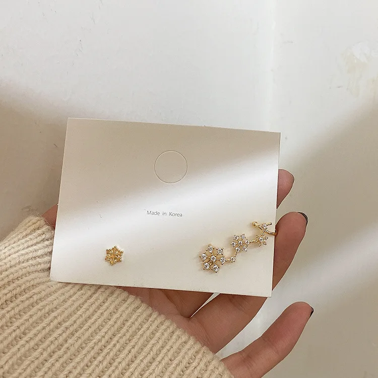 Серьги клипсы в виде снежинок серьги манжеты с кристаллами не пирсинг золотого