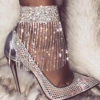 rhinestone ankle bracelets crystal tassel anklet 1pcs glitter tennis foot chain wedding body jewelry accessories for women girls