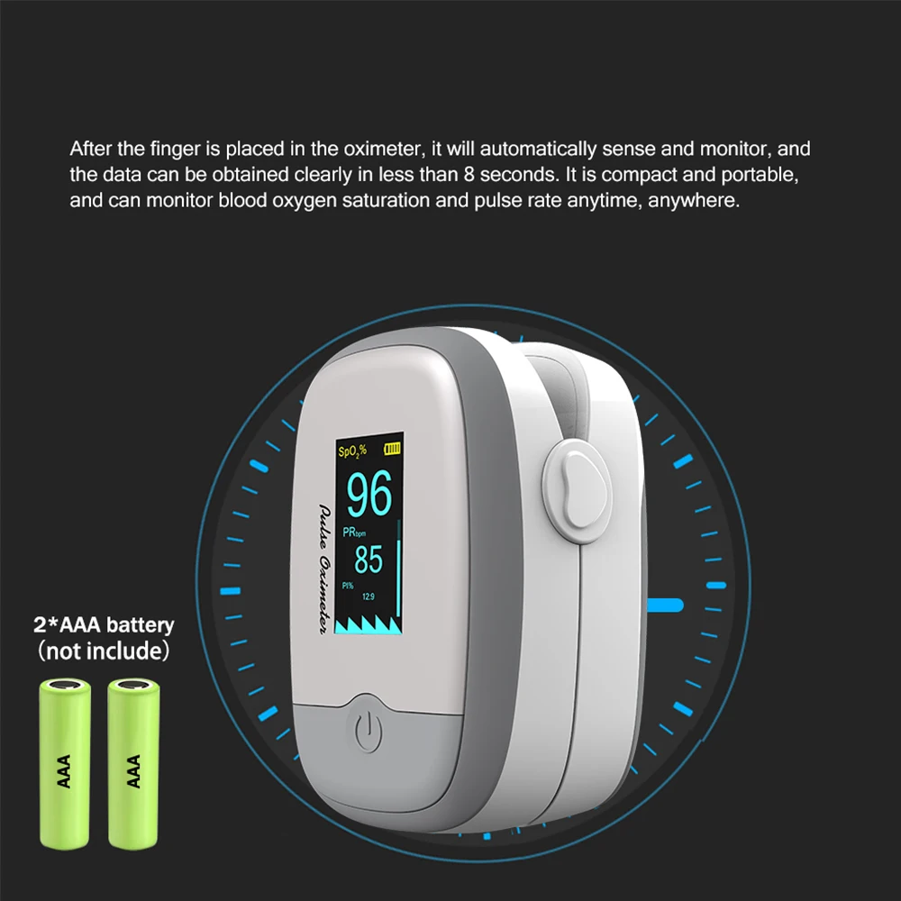 Портативный Пальчиковый пульсоксиметр измеритель пульса и уровня кислорода в