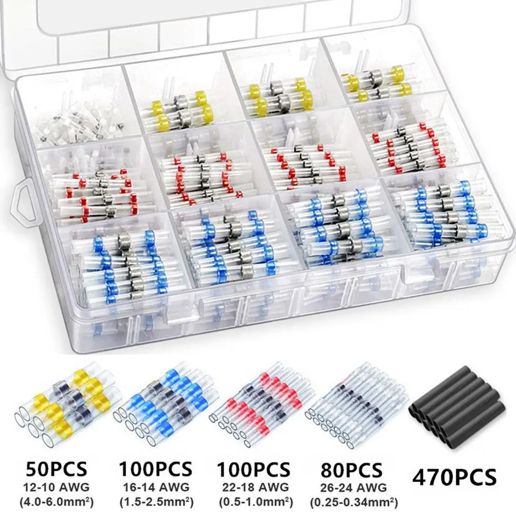 

Intermediate Terminals Heat Shrink Butt Crimp Waterproof Solder Seal Electrical Butt Connectors Wire Cable Splice Terminal Kit