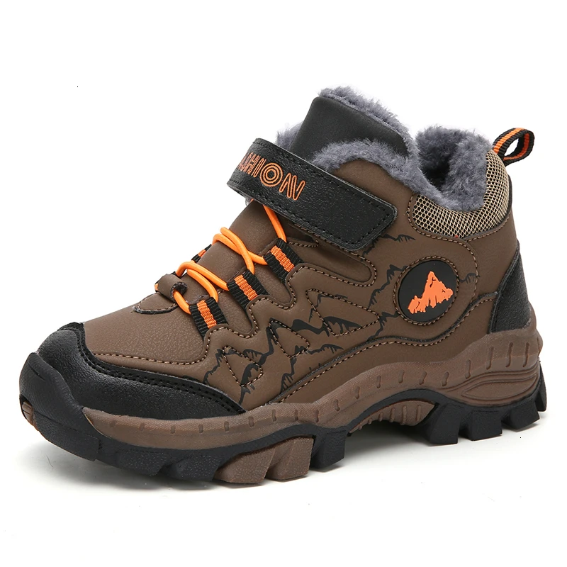 brown winter shoes Детская походная обувь для девочек; нескользящие брендовые зимние кроссовки для мальчиков; уличные теплые ботинки с мехом; спортивная обувь для подростков; Новинка - Цвет: brown winter shoes