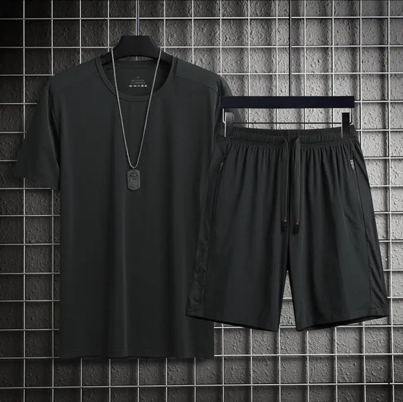 

2021 Summer Men's Casual Tracksuit Clothes Sportswear Two Piece Set T Shirt Clothing Male Sweatsuit Sports Suits