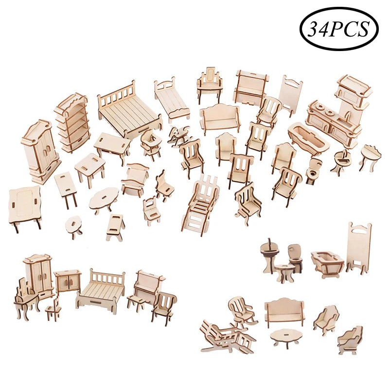 Детская 3D деревянные головоломки DIY мини мебель модель здания на солнечных