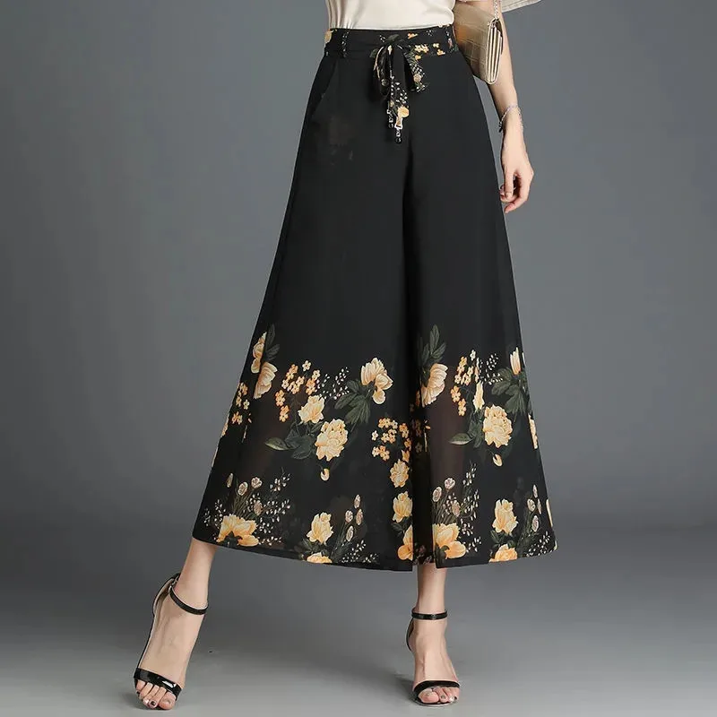 

Chiffon wide leg pants women's summer high waist slim women's pants new Korean loose Casual Pants Capris P3 335