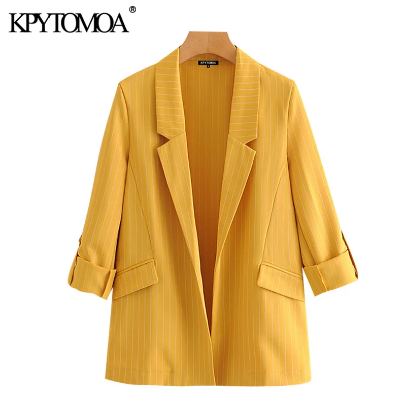 Женский блейзер в полоску KPYTOMOA винтажный с длинными рукавами и карманами верхняя