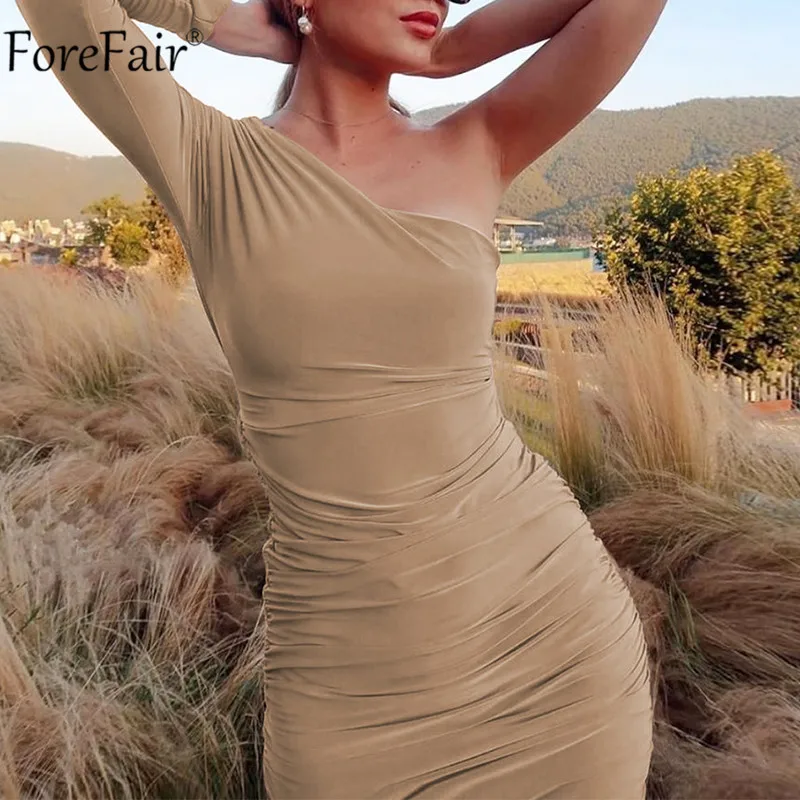 Forefair белое сексуальное платье с одним плечом черное вечернее рюшами облегающее